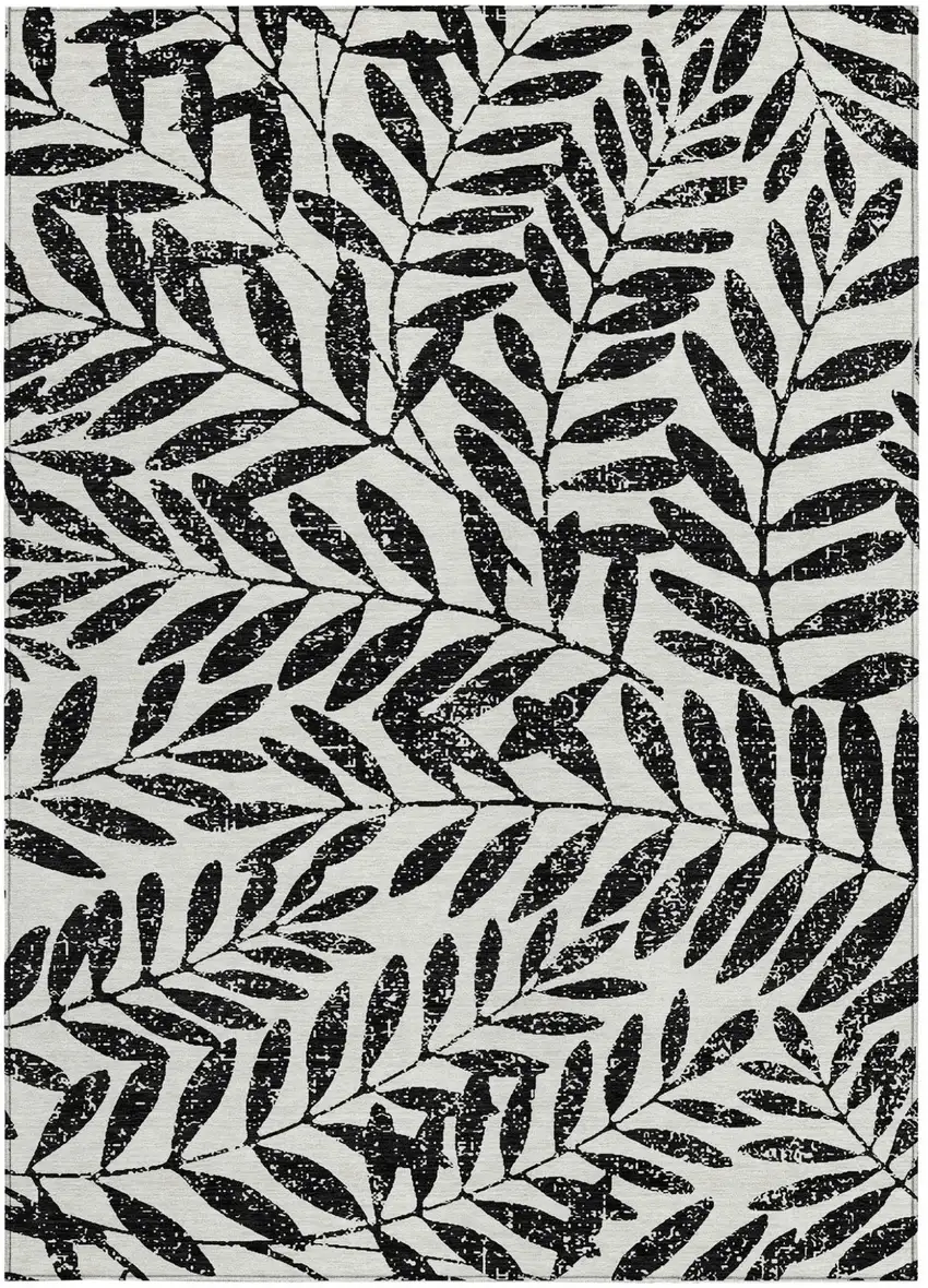 Black And Ivory Floral Washable Indoor Outdoor Area Rug Photo 7