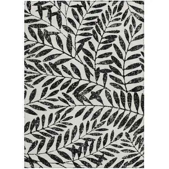 Black And Ivory Floral Washable Indoor Outdoor Area Rug Photo 7
