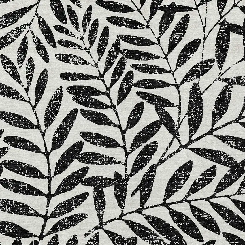 Black And Ivory Floral Washable Indoor Outdoor Area Rug Photo 6