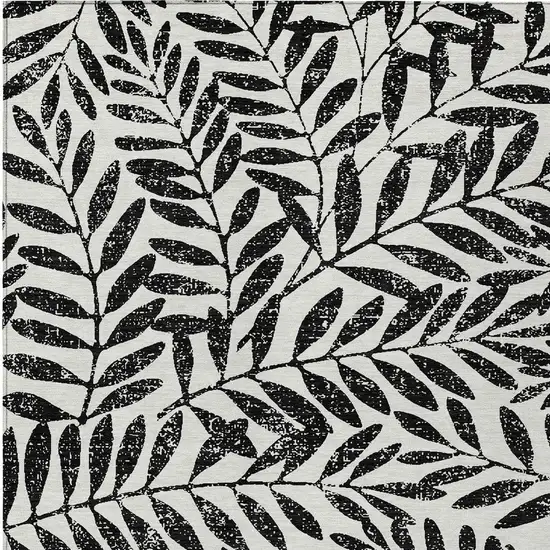 Black And Ivory Floral Washable Indoor Outdoor Area Rug Photo 7