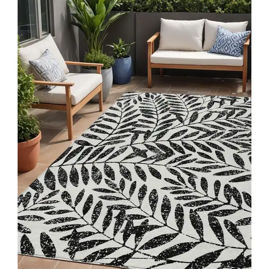Black And Ivory Floral Washable Indoor Outdoor Area Rug Photo 1