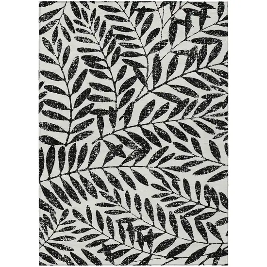 Black And Ivory Floral Washable Indoor Outdoor Area Rug Photo 2