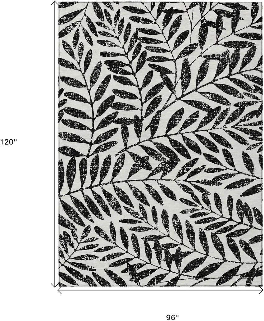 Black And Ivory Floral Washable Indoor Outdoor Area Rug Photo 3