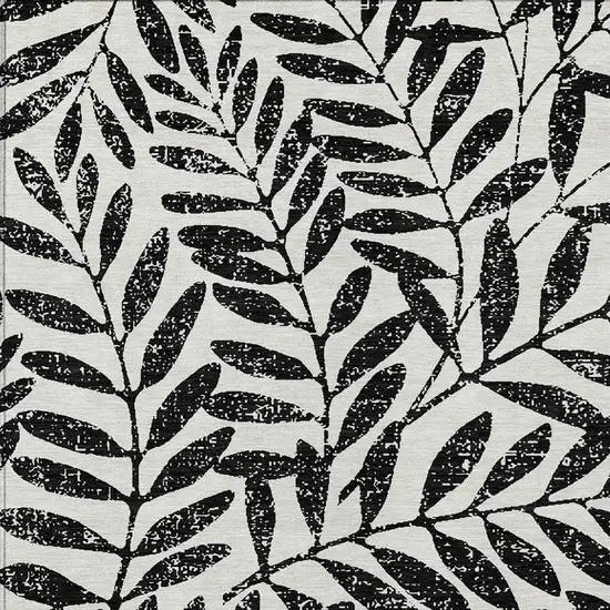 Black And Ivory Floral Washable Indoor Outdoor Area Rug Photo 6