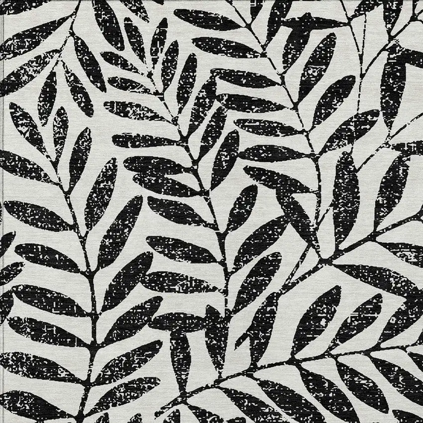 Black And Ivory Floral Washable Indoor Outdoor Area Rug Photo 6
