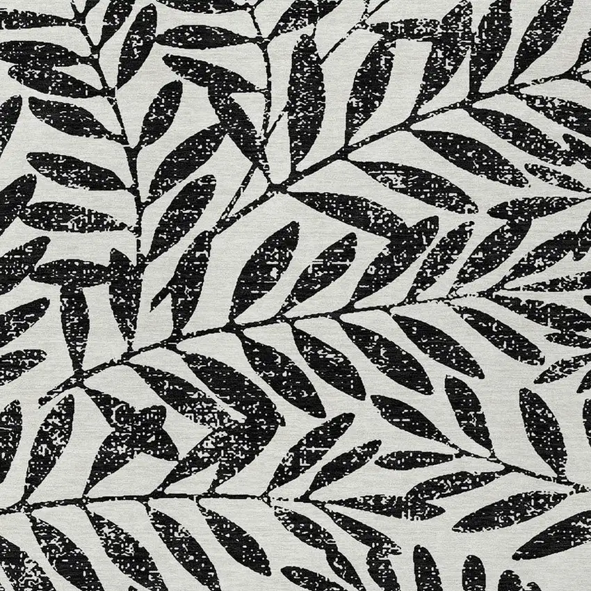 Black And Ivory Floral Washable Indoor Outdoor Area Rug Photo 6