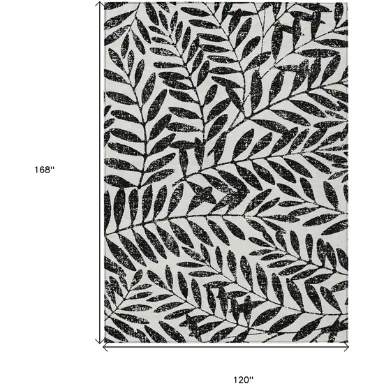Black And Ivory Floral Washable Indoor Outdoor Area Rug Photo 3