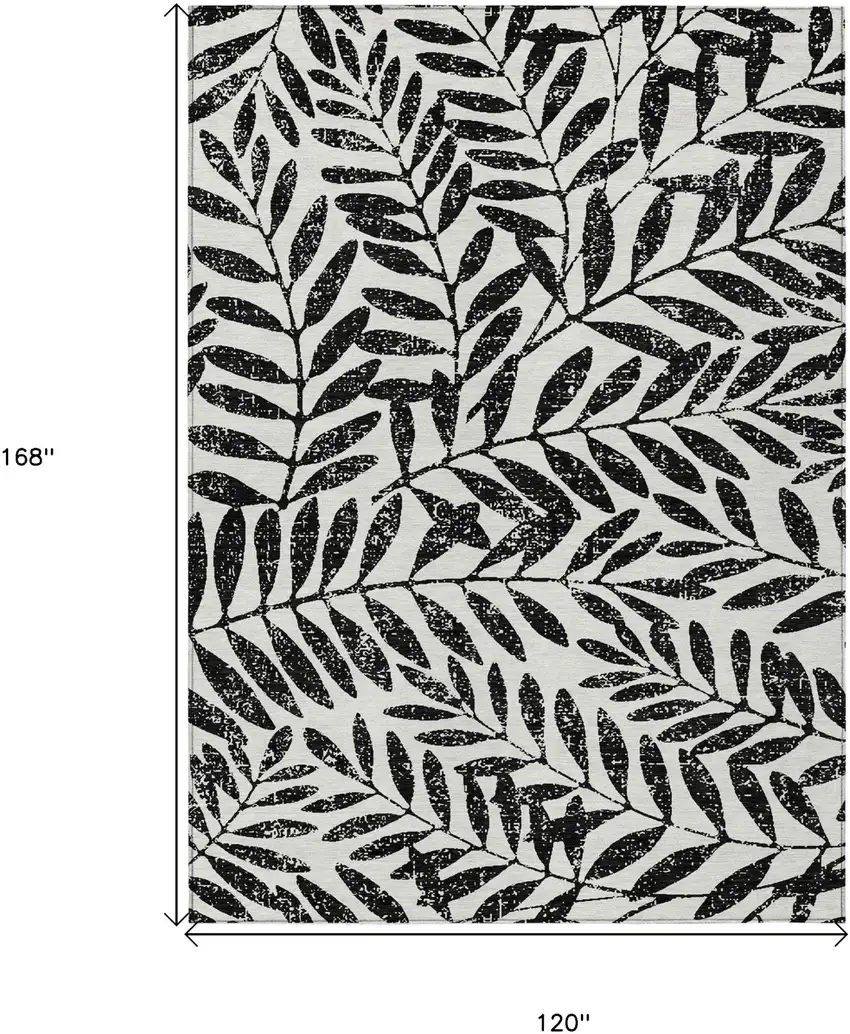Black And Ivory Floral Washable Indoor Outdoor Area Rug Photo 3