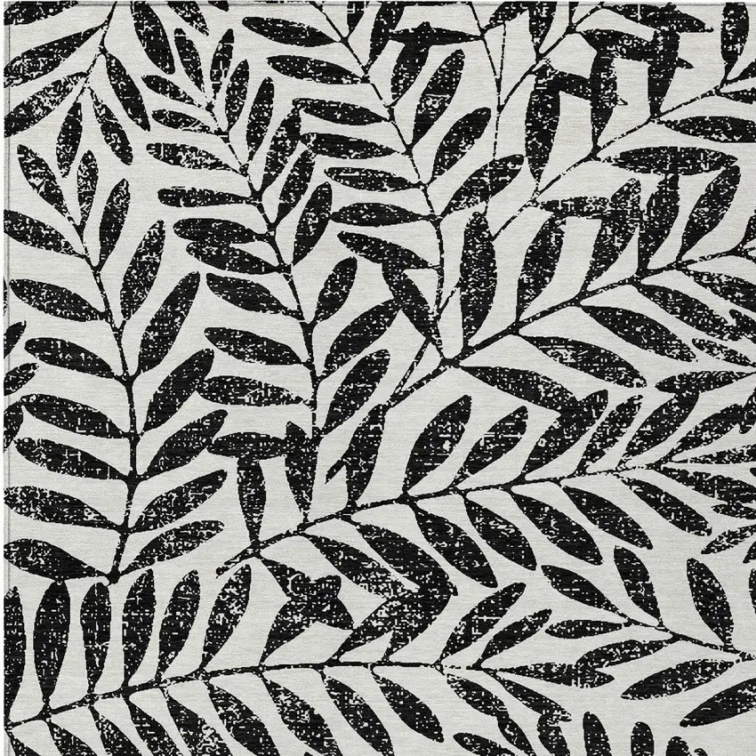 Black And Ivory Floral Washable Indoor Outdoor Area Rug Photo 7