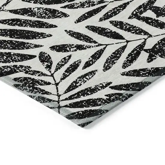 Black And Ivory Floral Washable Indoor Outdoor Area Rug Photo 5