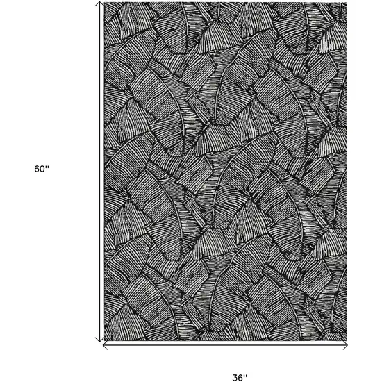 Black And Ivory Floral Washable Indoor Outdoor Area Rug Photo 3