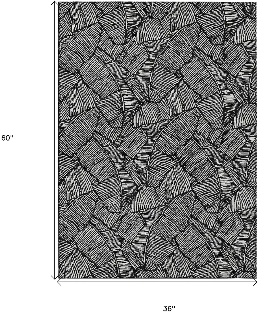 Black And Ivory Floral Washable Indoor Outdoor Area Rug Photo 3