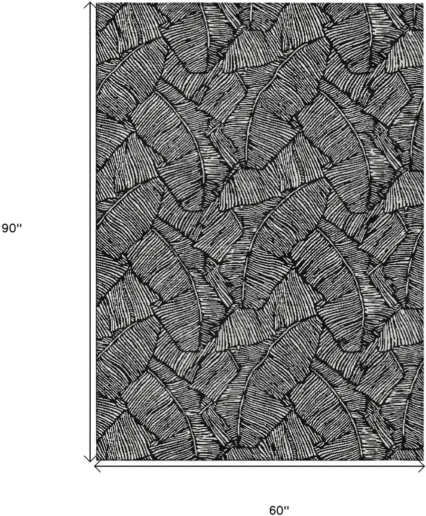 Black And Ivory Floral Washable Indoor Outdoor Area Rug Photo 3