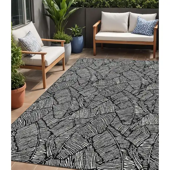 Black And Ivory Floral Washable Indoor Outdoor Area Rug Photo 1