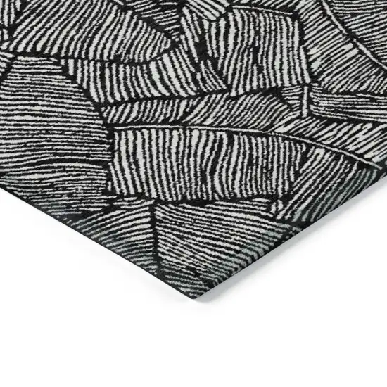 Black And Ivory Floral Washable Indoor Outdoor Area Rug Photo 5