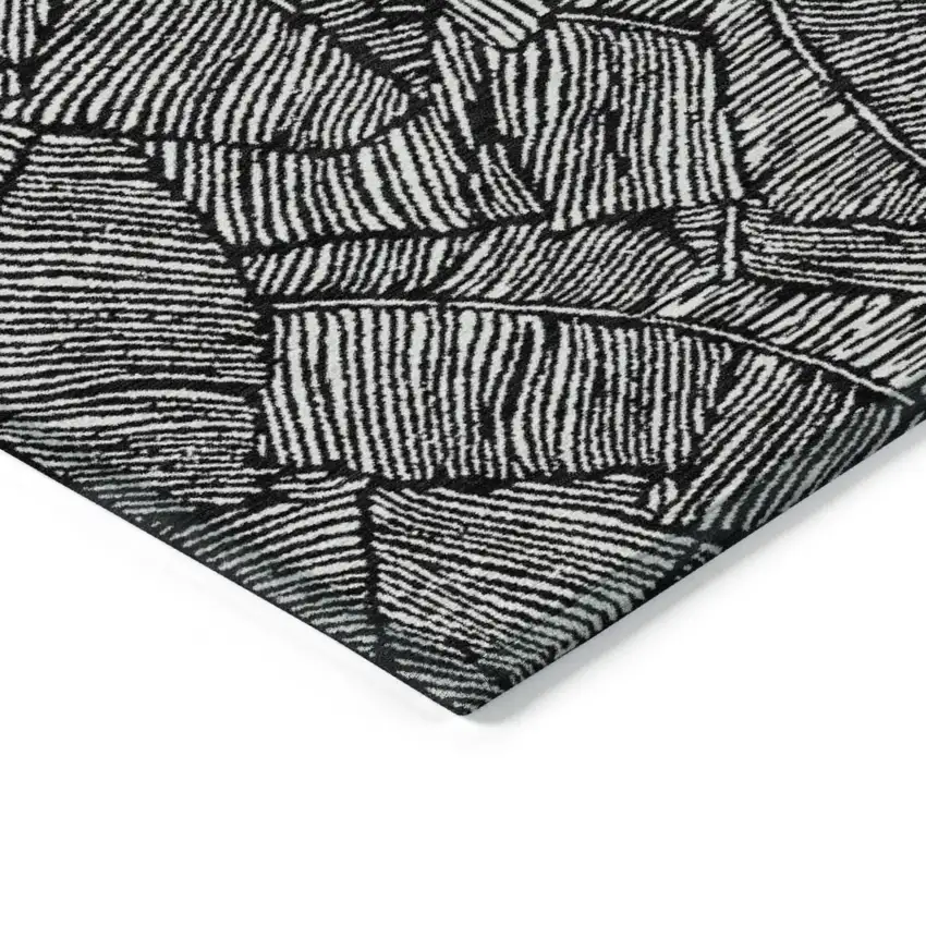 Black And Ivory Floral Washable Indoor Outdoor Area Rug Photo 5