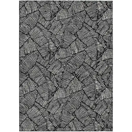 Black And Ivory Floral Washable Indoor Outdoor Area Rug Photo 2