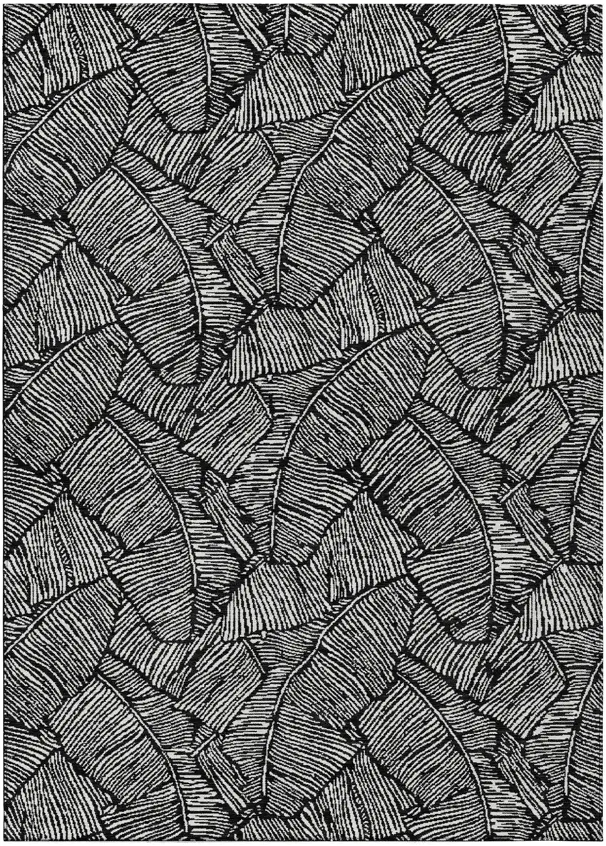 Black And Ivory Floral Washable Indoor Outdoor Area Rug Photo 2