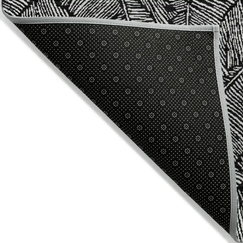 Black And Ivory Floral Washable Indoor Outdoor Area Rug Photo 4