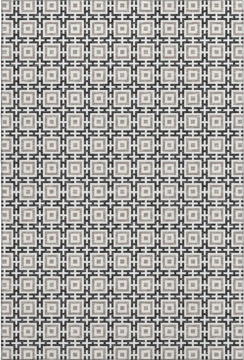 Black And Ivory Geometric Washable Area Rug With UV Protection Photo 2