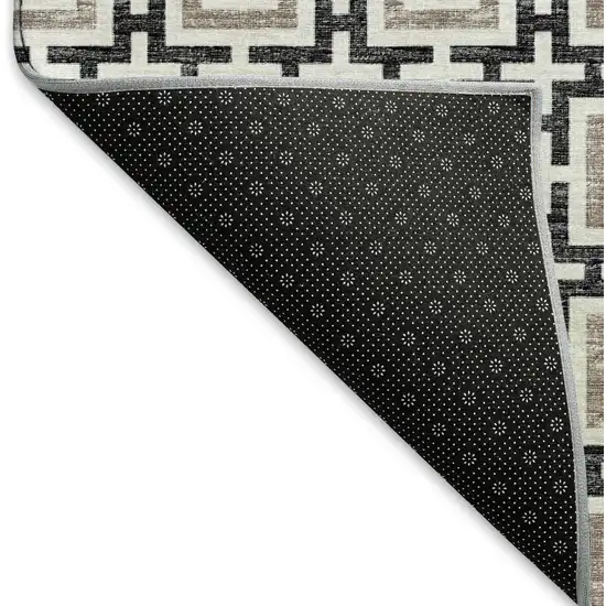 Black And Ivory Geometric Washable Area Rug With UV Protection Photo 7