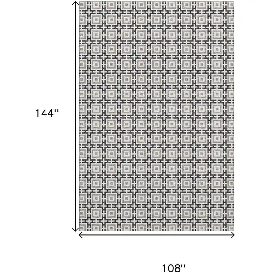 Black And Ivory Geometric Washable Area Rug With UV Protection Photo 3