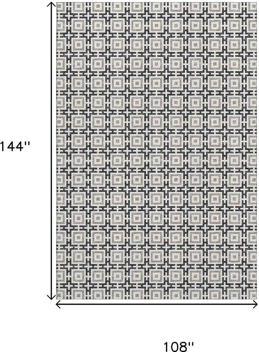 Black And Ivory Geometric Washable Area Rug With UV Protection Photo 3