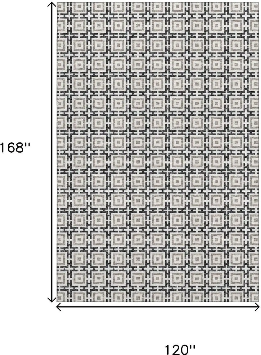 Black And Ivory Geometric Washable Area Rug With UV Protection Photo 3
