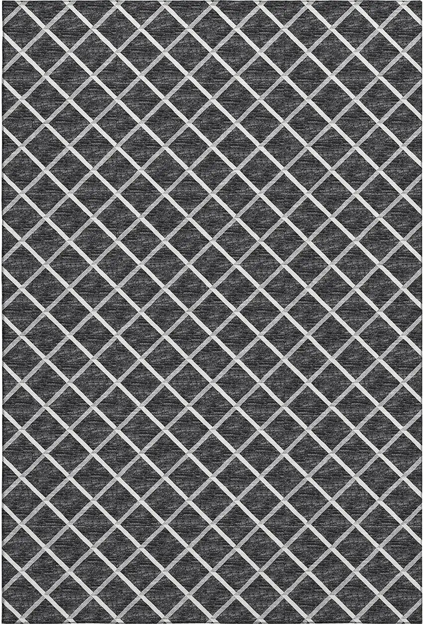 Black And Ivory Geometric Washable Area Rug With UV Protection Photo 2