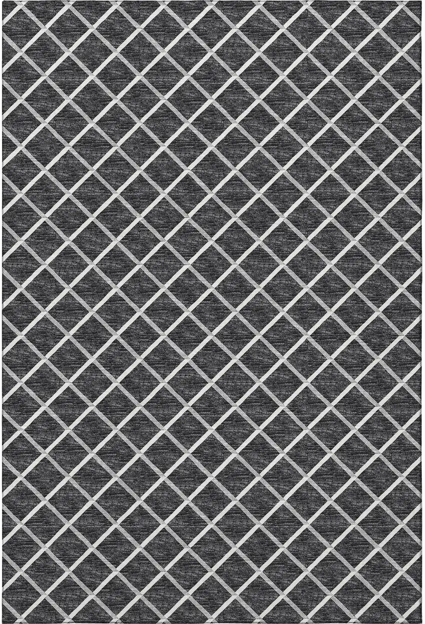 Black And Ivory Geometric Washable Area Rug With UV Protection Photo 4