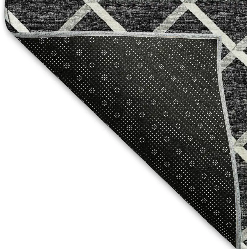 Black And Ivory Geometric Washable Area Rug With UV Protection Photo 6