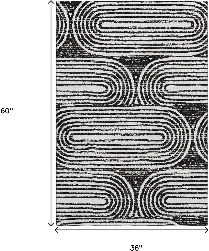 Black And Ivory Geometric Washable Area Rug With UV Protection Photo 3