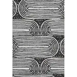 Photo of Black And Ivory Geometric Washable Area Rug With UV Protection