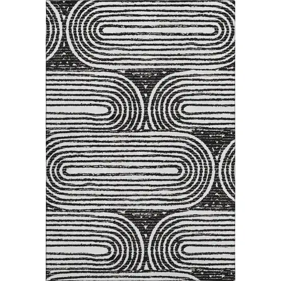 Black And Ivory Geometric Distressed Washable Area Rug With UV Protection Photo 9