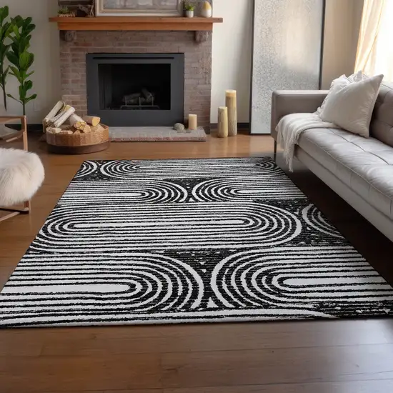 Black And Ivory Geometric Washable Area Rug With UV Protection Photo 5