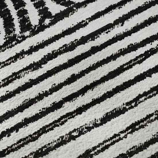 Black And Ivory Geometric Distressed Washable Area Rug With UV Protection Photo 8