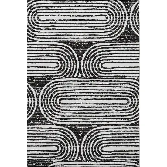 Black And Ivory Geometric Washable Area Rug With UV Protection Photo 6