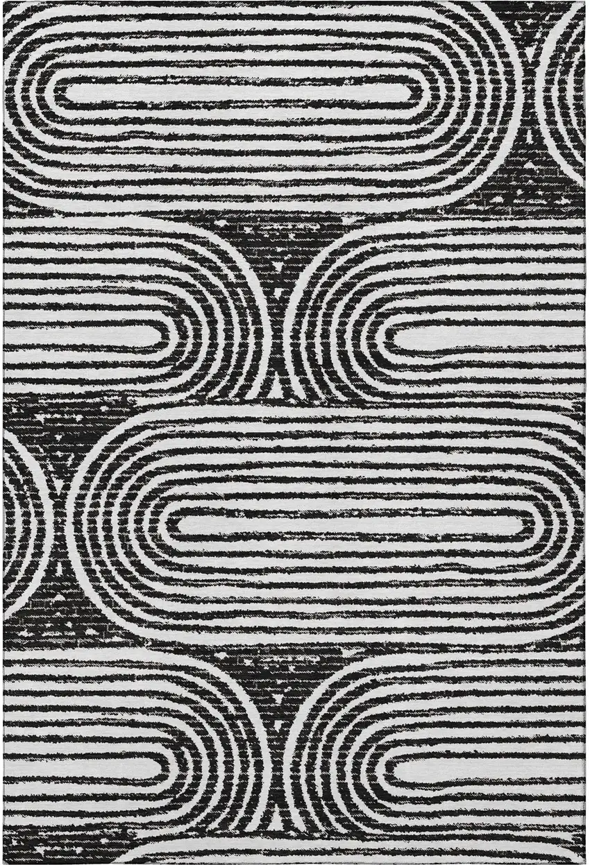 Black And Ivory Geometric Washable Area Rug With UV Protection Photo 6