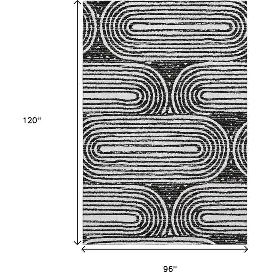 Black And Ivory Geometric Washable Area Rug With UV Protection Photo 3
