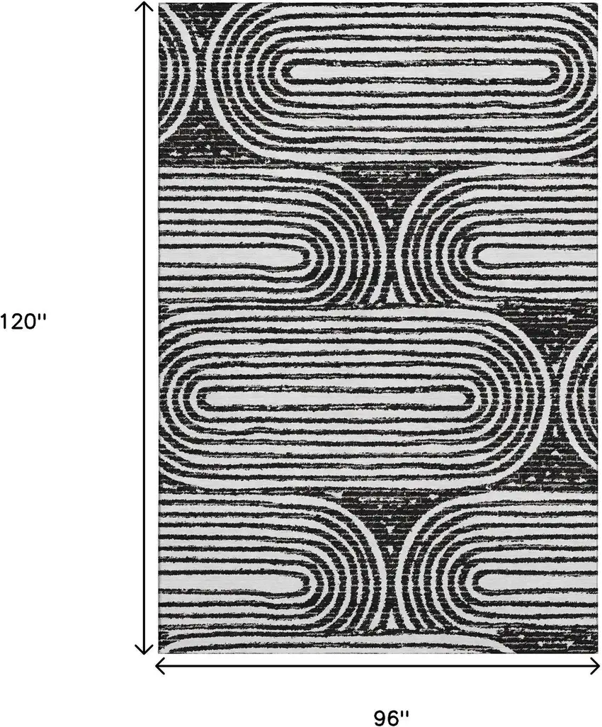 Black And Ivory Geometric Washable Area Rug With UV Protection Photo 3