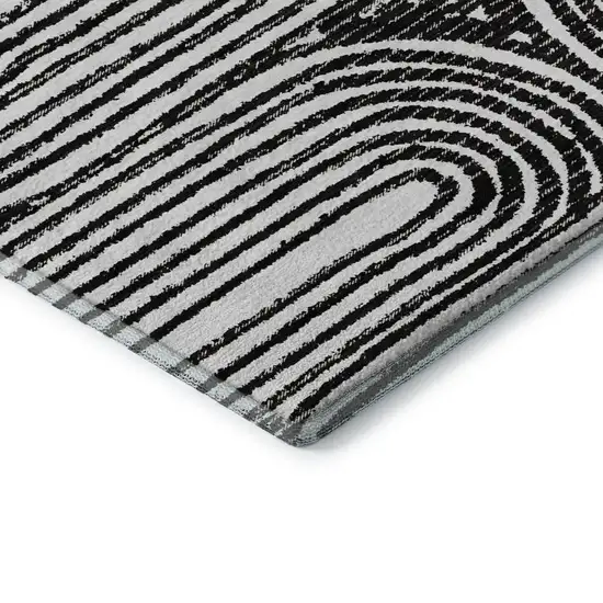 Black And Ivory Geometric Washable Area Rug With UV Protection Photo 8