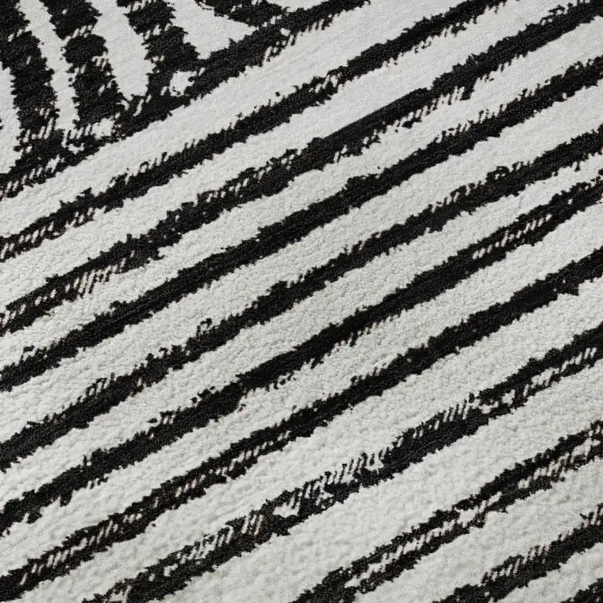 Black And Ivory Geometric Distressed Washable Area Rug With UV Protection Photo 7