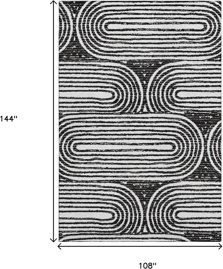 Black And Ivory Geometric Washable Area Rug With UV Protection Photo 3