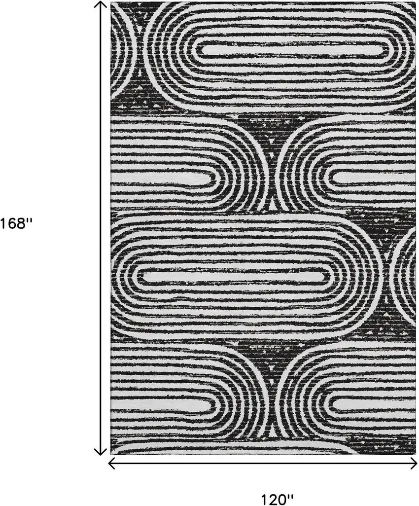 Black And Ivory Geometric Washable Area Rug With UV Protection Photo 3