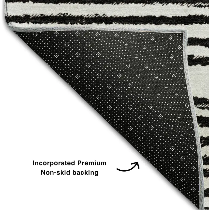 Black And Ivory Geometric Washable Area Rug With UV Protection Photo 7