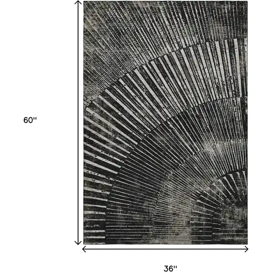 Black And Ivory Geometric Washable Area Rug With UV Protection Photo 3