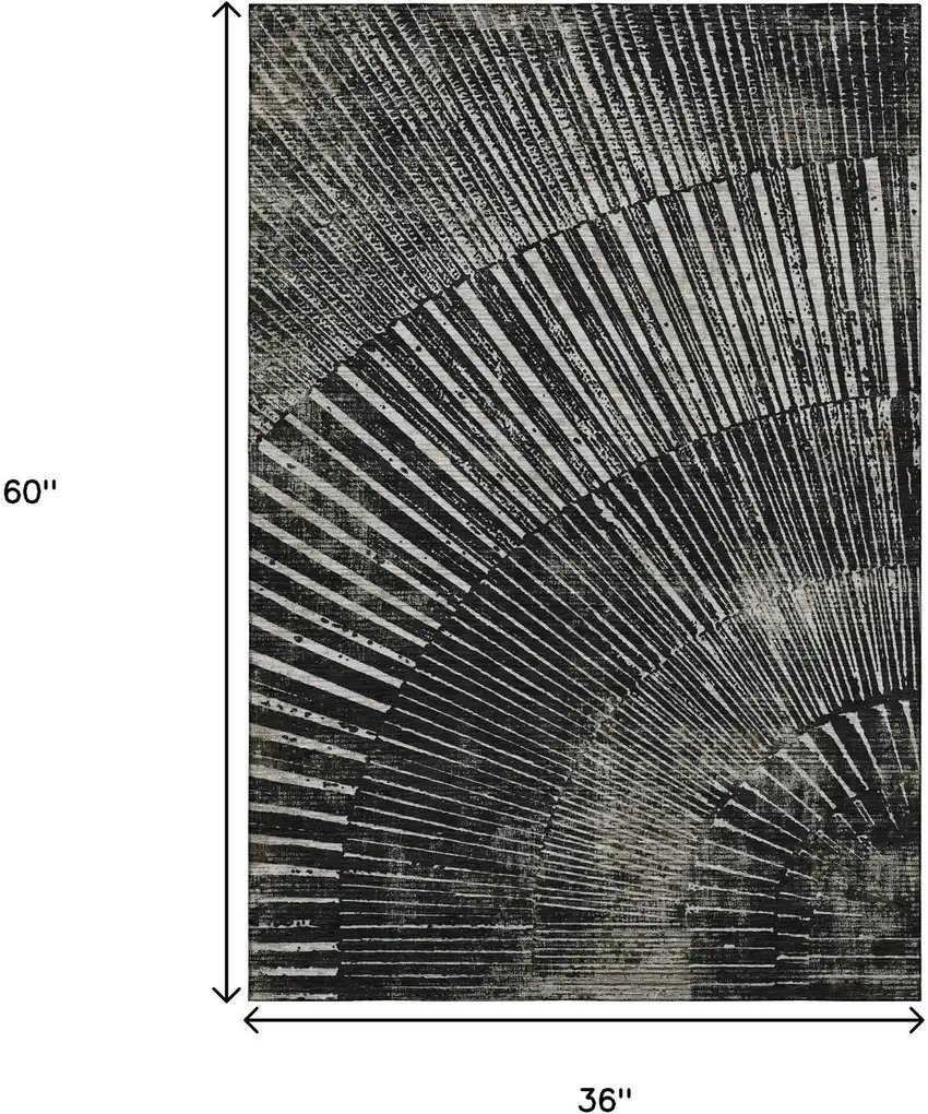 Black And Ivory Geometric Washable Area Rug With UV Protection Photo 3