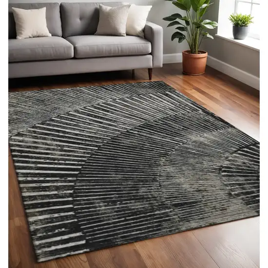 Black And Ivory Geometric Washable Area Rug With UV Protection Photo 2