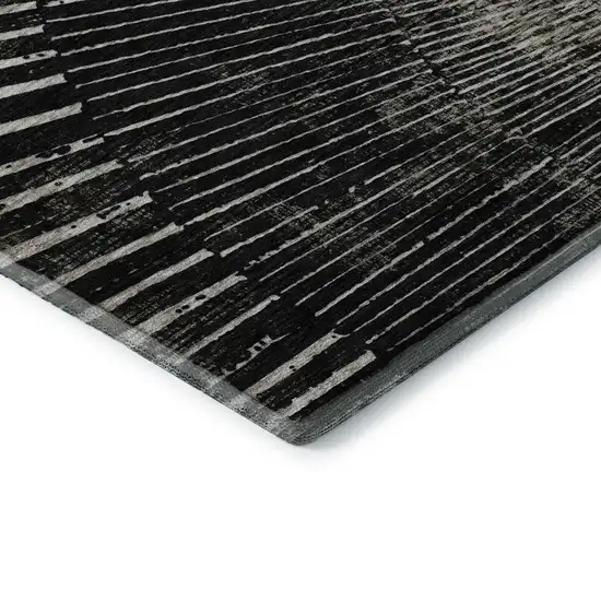 Black And Ivory Geometric Washable Area Rug With UV Protection Photo 7
