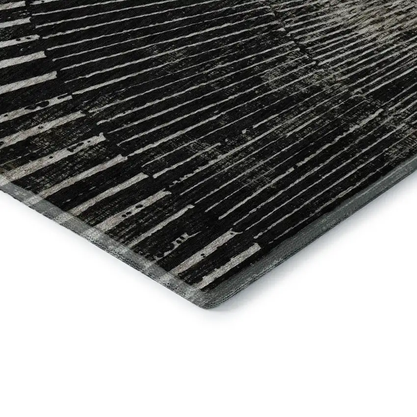 Black And Ivory Geometric Washable Area Rug With UV Protection Photo 7